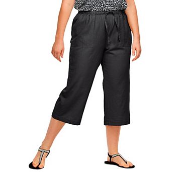ellos Plus Size Linen-Blend Drawstring Capris