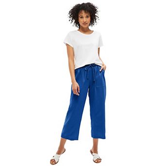 ellos Plus Size Linen-Blend Drawstring Elastic Waist Relaxed Fit Capris