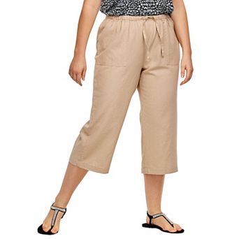 ellos Plus Size Linen-Blend Drawstring Capris