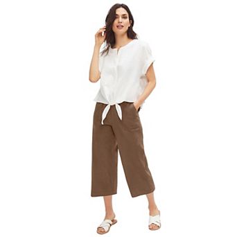 ellos Plus Size Linen-Blend Drawstring Capris