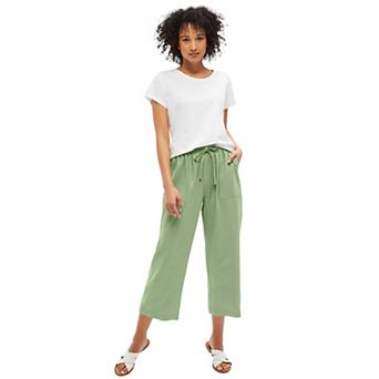 ellos Plus Size Linen-Blend Drawstring Elastic Waist Relaxed Fit Capris