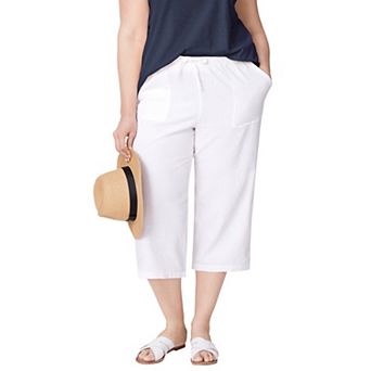 ellos Plus Size Linen-Blend Drawstring Capris