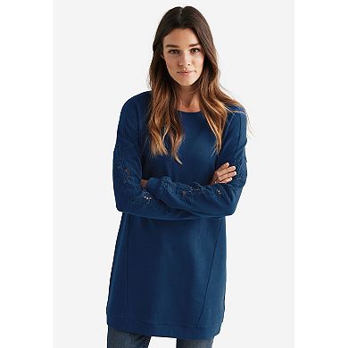 ellos Plus Size French Terry Lace Trim Sweatshirt Tunic