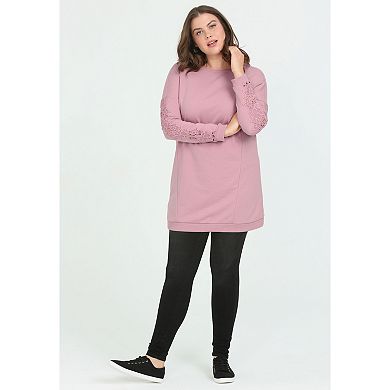 ellos Plus Size French Terry Lace Trim Sweatshirt Tunic