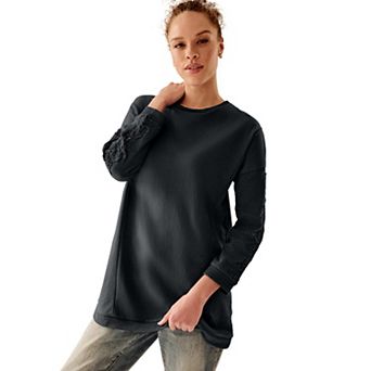 ellos Plus Size French Terry Lace Trim Sweatshirt Tunic