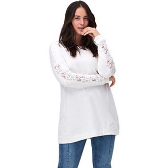 ellos Plus Size French Terry Lace Trim Sweatshirt Tunic
