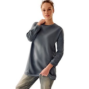 ellos Plus Size French Terry Lace Trim Sweatshirt Tunic