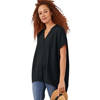 ellos Plus Size Oversized Linen-Blend Tunic