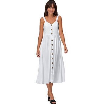 ellos Plus Size Button-Front A-Line Midi Dress