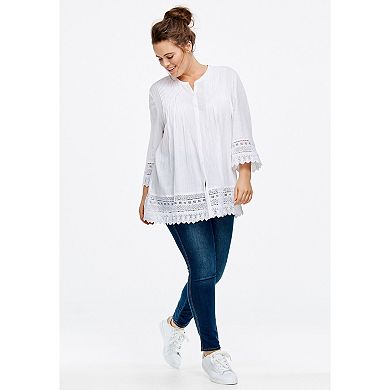 ellos Plus Size Crochet Trim Blouse