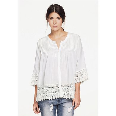 ellos Plus Size Crochet Trim Blouse