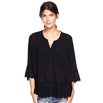 ellos Plus Size Crochet Trim Blouse