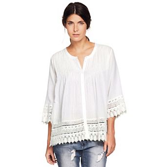 ellos Plus Size Crochet Trim Blouse