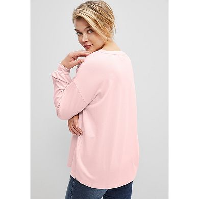 ellos Plus Size French Terry Blouson Sleeve Sweatshirt Tunic