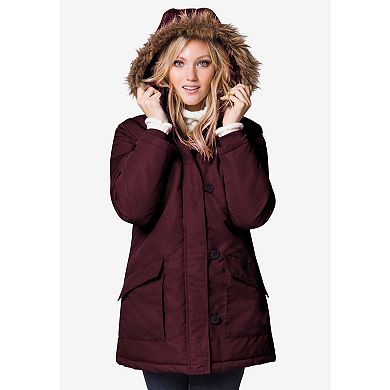 ellos Plus Size Faux Fur Trim Parka