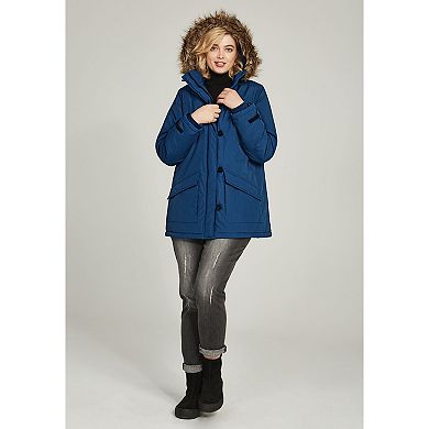 Ellos Plus Size Faux Fur Trim Two-Way Zip-Front Mid-Length Parka