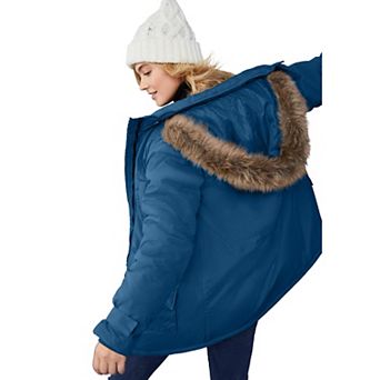 ellos Plus Size Faux Fur Trim Parka