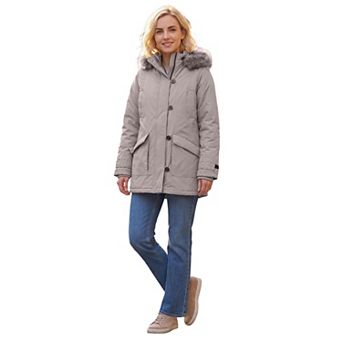 Ellos Plus Size Faux Fur Trim Two-Way Zip-Front Mid-Length Parka
