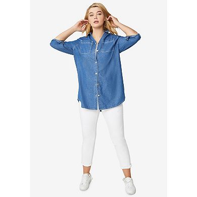 ellos Plus Size Denim Button-Front Tunic