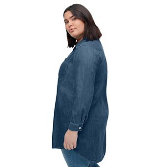 ellos Plus Size Denim Button-Front Tunic
