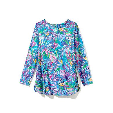 Swim 365 Women's Plus Size Split-Neck Long Sleeve Swim Tee With Built-In Bra