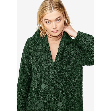 ellos Plus Size Double-Breasted Teddy Coat