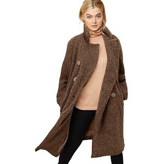 ellos Women's Plus Size Double-Breasted Teddy Coat