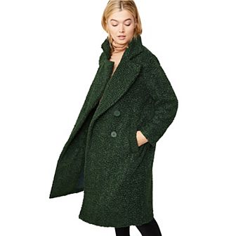 ellos Women's Plus Size Double-Breasted Teddy Coat