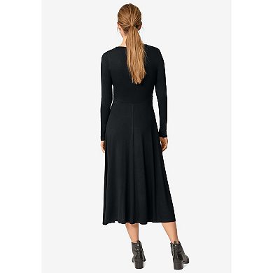 ellos Plus Size Draped Bodice Knit Midi Dress
