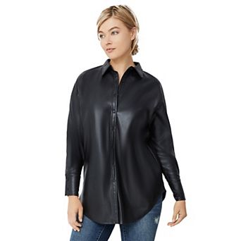 ellos Plus Size Faux Leather Button Front Tunic
