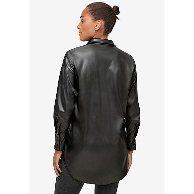 ellos Plus Size Faux Leather Button Front Tunic