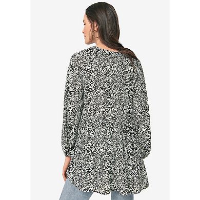 ellos Plus Size Tiered Tunic With Notch V-Neck