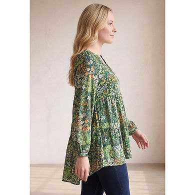 Ellos Plus Size Tiered Tunic With Notch V-Neck