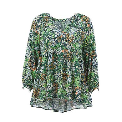 Ellos Plus Size Tiered Tunic With Notch V-Neck