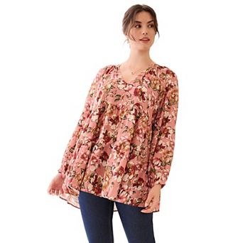 Ellos Plus Size Tiered Tunic With Notch V-Neck