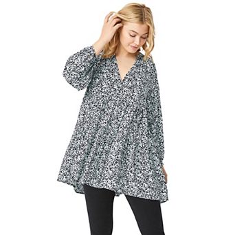 ellos Plus Size Tiered Tunic With Notch V-Neck