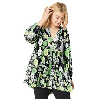 ellos Plus Size Tiered Tunic With Notch V-Neck
