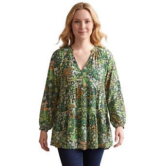 Ellos Plus Size Tiered Tunic With Notch V-Neck
