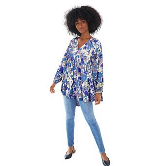 ellos Plus Size Tiered Tunic With Notch V-Neck