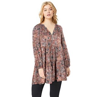 ellos Plus Size Tiered Tunic With Notch V-Neck
