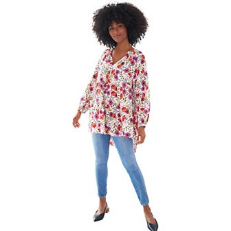 ellos Plus Size Tiered Tunic With Notch V-Neck