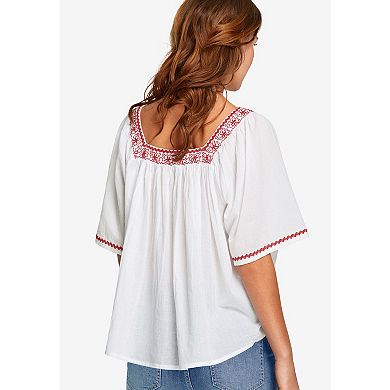 ellos Plus Size Embroidered Gauze Blouse