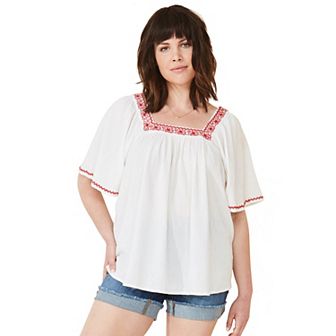 ellos Plus Size Embroidered Gauze Blouse