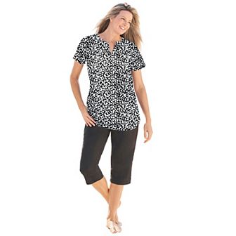 Swim 365 Women's Plus Size Split-neck Short Sleeve Swim Tee With Built-in Bra