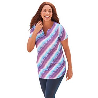Swim 365 Women's Plus Size Split-Neck Short Sleeve Swim Tee With Built-In Bra