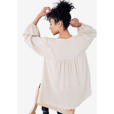 ellos Plus Size Keyhole Tiered Textured Knit Tunic