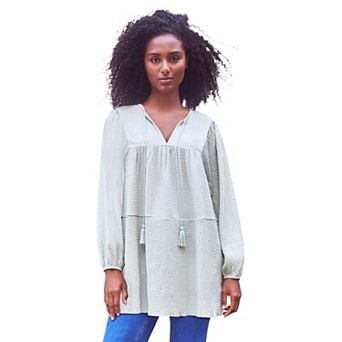 ellos Plus Size Keyhole Tiered Textured Knit Tunic