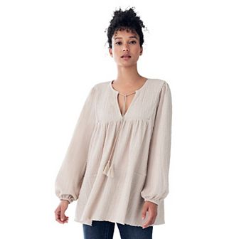 ellos Plus Size Keyhole Tiered Textured Knit Tunic