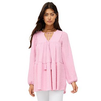 ellos Plus Size Keyhole Tiered Textured Knit Tunic