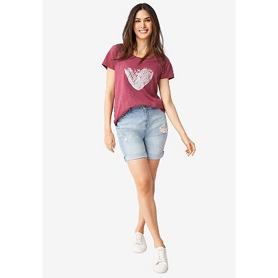 Ellos Plus Size Stretch Denim Mid-Rise Boyfriend Shorts